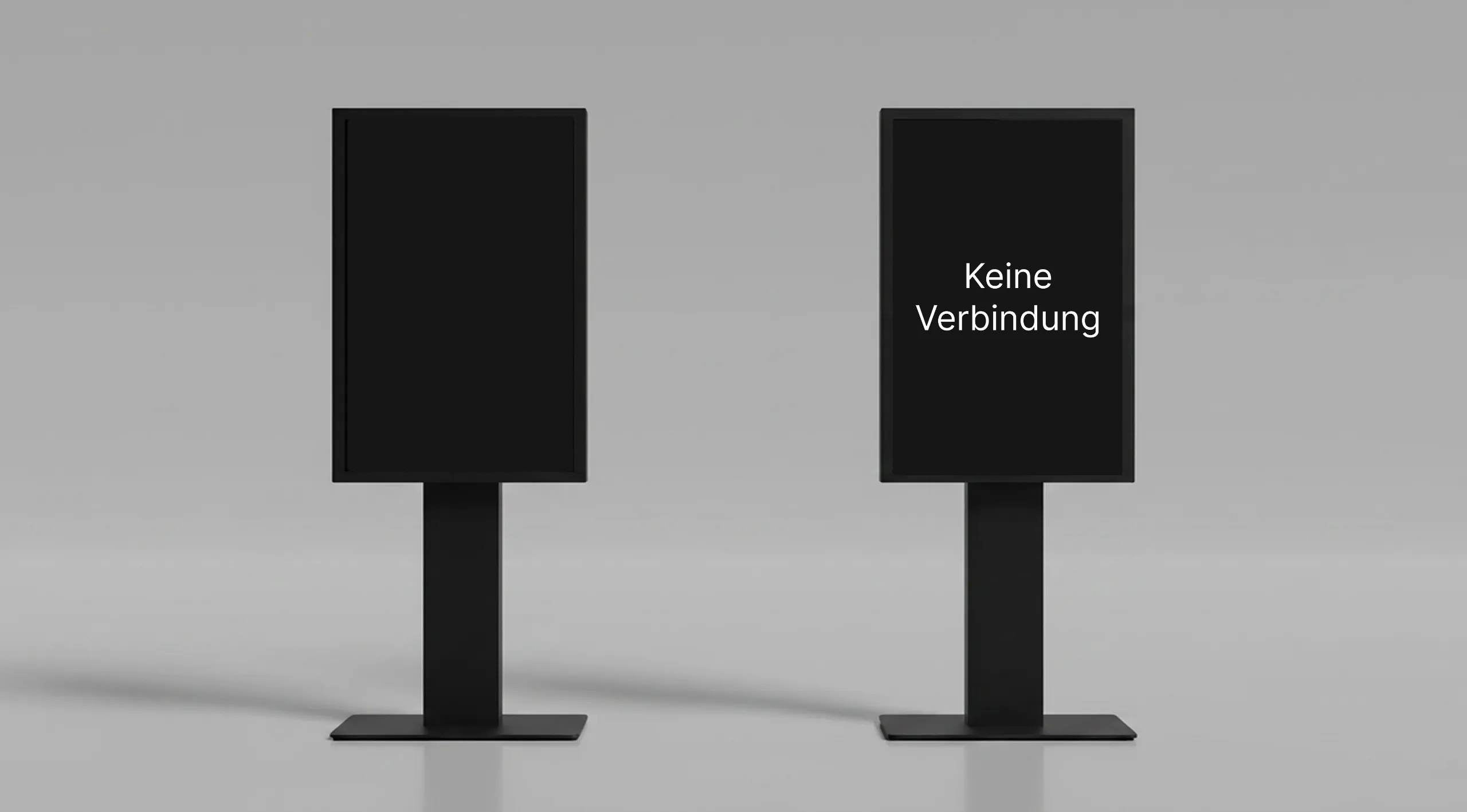 Digital Signage Display mit Meldung «Keine Verbindung» — Verbindungsverlust bedeutet nicht zwingend Bildausfall. jls digital ag.