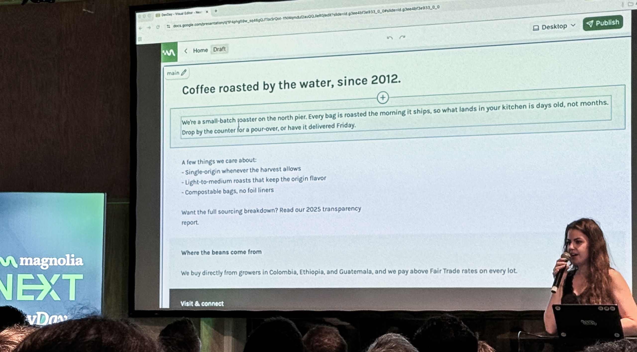 Live-Demo des neuen Magnolia Visual Editor mit Inline-Editing an der NEXT 2026 in Basel