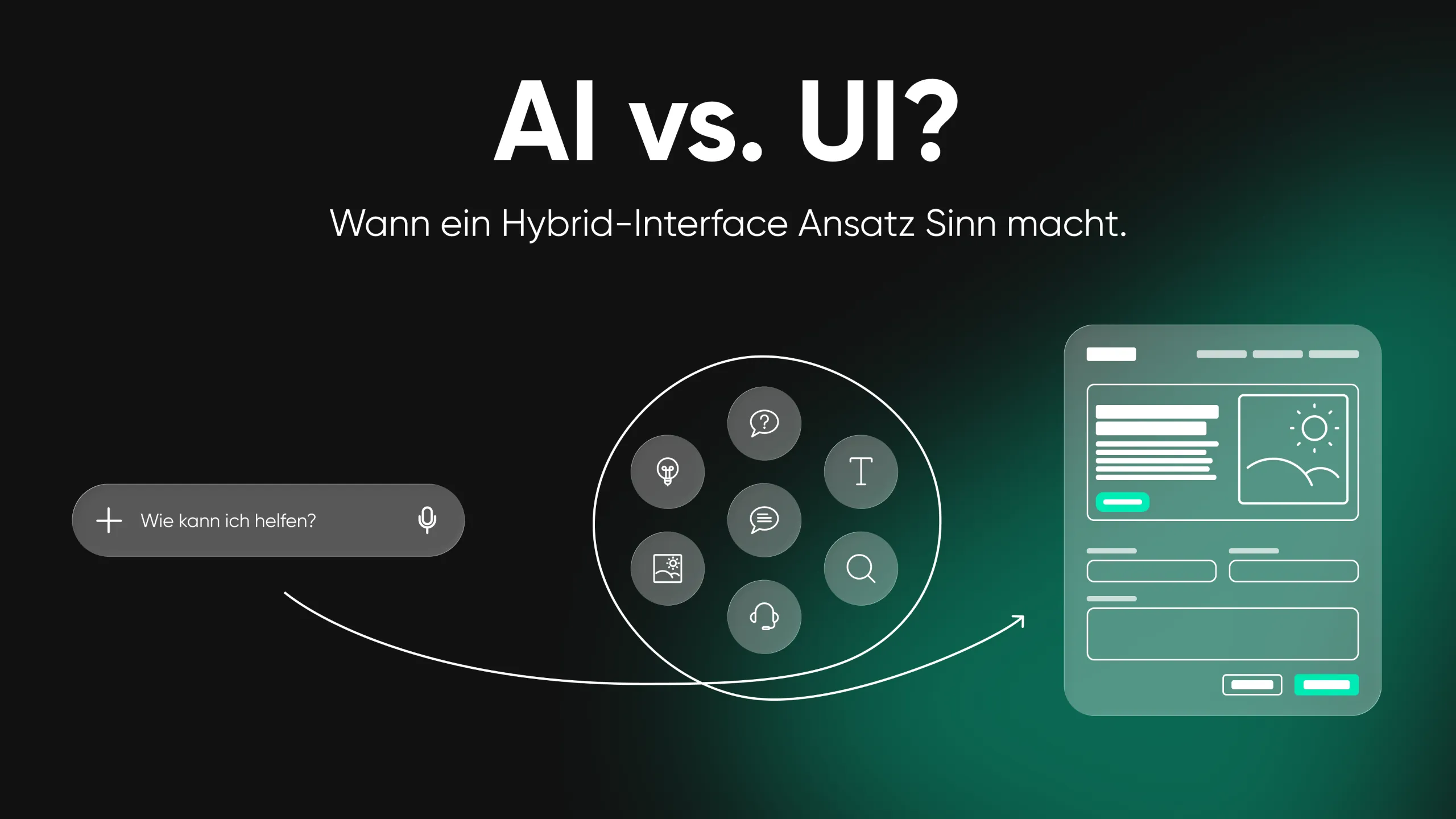 Side-by-Side-Darstellung von fünf Hybrid Interface Patterns für moderne Kundenportale, visualisiert von jls im Rahmen der Hybrid Interfaces Kampagne.