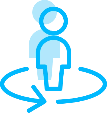 Person in circle icon representing self service optimization, jls improves digital customer interaction with AI and clear UX structures.