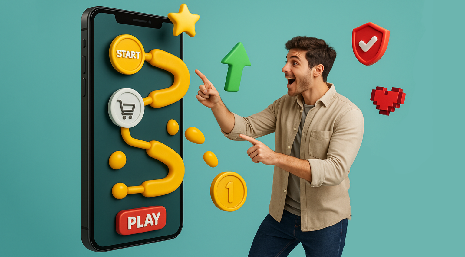 iPhone with gamified app interface – symbolising Game Thinking and playful user journeys in marketing, created by jls.